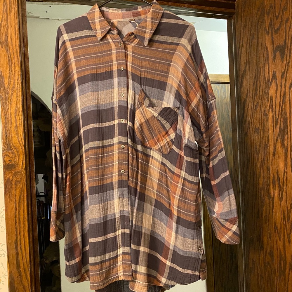 Free people plaid flowy shirt